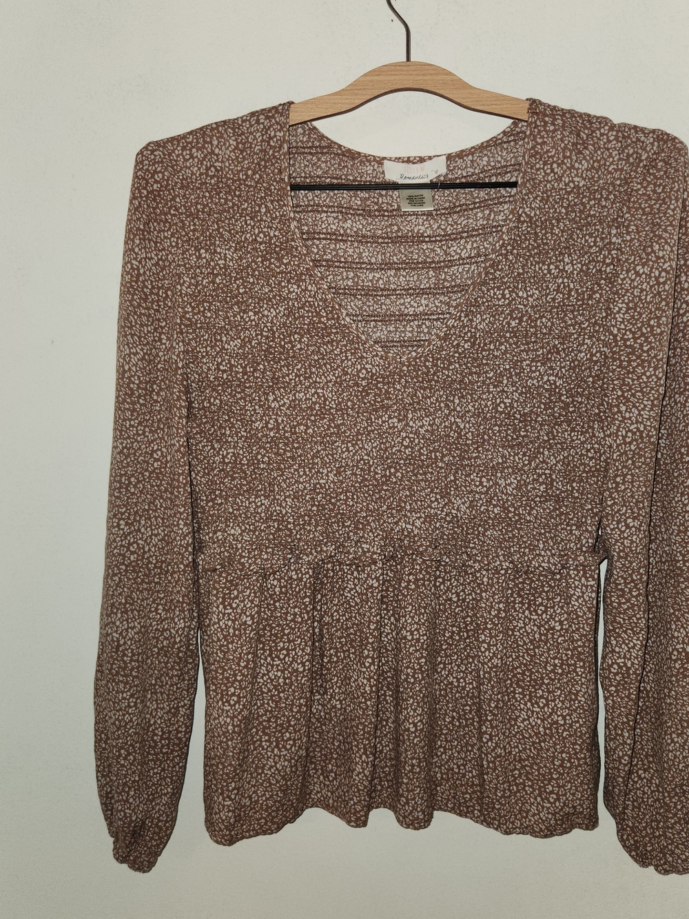Urban Romantics Textured Long Sleeve Smocked V-Neck Top